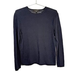 Rag Bone Mens Small Navy Blue Merino Wool Cotton Linen‎ Crew Neck Sweater